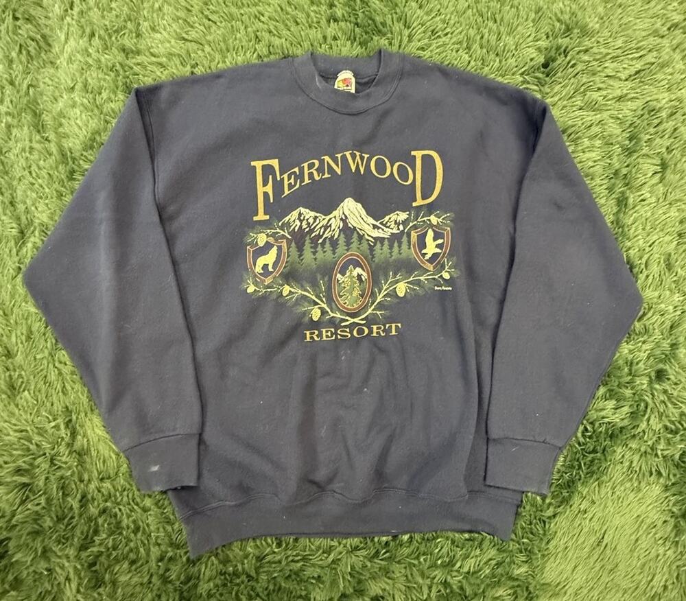 Vintage Fruit of the Loom Fernwood Resort Sweatshirt Men's XL Navy Blue Crewneck